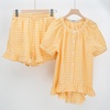 image:imageFlygo Cotton Pajamas for Women Gingham Set Lounge Sets  100 Cotton Plaid Babydoll Top Relaxed Fit Puff Sleeve Shorts Pockets Summer Sleepwear Vacation Wedding PartiesKumquat