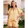 image:imageFlygo Cotton Pajamas for Women Gingham Set Lounge Sets  100 Cotton Plaid Babydoll Top Relaxed Fit Puff Sleeve Shorts Pockets Summer Sleepwear Vacation Wedding PartiesKumquat