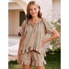 image:imageFlygo Cotton Pajamas for Women Gingham Set Lounge Sets  100 Cotton Plaid Babydoll Top Relaxed Fit Puff Sleeve Shorts Pockets Summer Sleepwear Vacation Wedding PartiesBrown