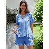 image:imageFlygo Cotton Pajamas for Women Gingham Set Lounge Sets  100 Cotton Plaid Babydoll Top Relaxed Fit Puff Sleeve Shorts Pockets Summer Sleepwear Vacation Wedding PartiesClassicblue