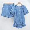 image:imageFlygo Cotton Pajamas for Women Gingham Set Lounge Sets  100 Cotton Plaid Babydoll Top Relaxed Fit Puff Sleeve Shorts Pockets Summer Sleepwear Vacation Wedding PartiesClassicblue