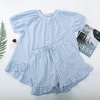 image:imageFlygo Cotton Pajamas for Women Gingham Set Lounge Sets  100 Cotton Plaid Babydoll Top Relaxed Fit Puff Sleeve Shorts Pockets Summer Sleepwear Vacation Wedding PartiesBlue
