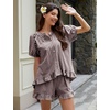 image:imageFlygo Cotton Pajamas for Women Gingham Set Lounge Sets  100 Cotton Plaid Babydoll Top Relaxed Fit Puff Sleeve Shorts Pockets Summer Sleepwear Vacation Wedding PartiesCoffee