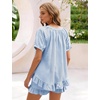 image:imageFlygo Cotton Pajamas for Women Gingham Set Lounge Sets  100 Cotton Plaid Babydoll Top Relaxed Fit Puff Sleeve Shorts Pockets Summer Sleepwear Vacation Wedding PartiesBlue