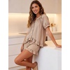 image:imageFlygo Cotton Pajamas for Women Gingham Set Lounge Sets  100 Cotton Plaid Babydoll Top Relaxed Fit Puff Sleeve Shorts Pockets Summer Sleepwear Vacation Wedding PartiesBrown