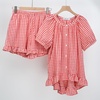 image:imageFlygo Cotton Pajamas for Women Gingham Set Lounge Sets  100 Cotton Plaid Babydoll Top Relaxed Fit Puff Sleeve Shorts Pockets Summer Sleepwear Vacation Wedding PartiesWatermelon