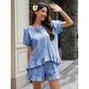 image:imageFlygo Cotton Pajamas for Women Gingham Set Lounge Sets  100 Cotton Plaid Babydoll Top Relaxed Fit Puff Sleeve Shorts Pockets Summer Sleepwear Vacation Wedding PartiesNavy
