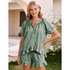 image:imageFlygo Cotton Pajamas for Women Gingham Set Lounge Sets  100 Cotton Plaid Babydoll Top Relaxed Fit Puff Sleeve Shorts Pockets Summer Sleepwear Vacation Wedding PartiesDark Green