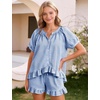 image:imageFlygo Cotton Pajamas for Women Gingham Set Lounge Sets  100 Cotton Plaid Babydoll Top Relaxed Fit Puff Sleeve Shorts Pockets Summer Sleepwear Vacation Wedding PartiesNavy
