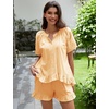 image:imageFlygo Cotton Pajamas for Women Gingham Set Lounge Sets  100 Cotton Plaid Babydoll Top Relaxed Fit Puff Sleeve Shorts Pockets Summer Sleepwear Vacation Wedding PartiesKumquat