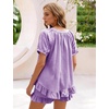 image:imageFlygo Cotton Pajamas for Women Gingham Set Lounge Sets  100 Cotton Plaid Babydoll Top Relaxed Fit Puff Sleeve Shorts Pockets Summer Sleepwear Vacation Wedding PartiesPurple
