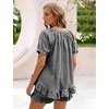 image:imageFlygo Cotton Pajamas for Women Gingham Set Lounge Sets  100 Cotton Plaid Babydoll Top Relaxed Fit Puff Sleeve Shorts Pockets Summer Sleepwear Vacation Wedding PartiesBlack
