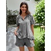 image:imageFlygo Cotton Pajamas for Women Gingham Set Lounge Sets  100 Cotton Plaid Babydoll Top Relaxed Fit Puff Sleeve Shorts Pockets Summer Sleepwear Vacation Wedding PartiesBlack