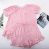 image:imageFlygo Cotton Pajamas for Women Gingham Set Lounge Sets  100 Cotton Plaid Babydoll Top Relaxed Fit Puff Sleeve Shorts Pockets Summer Sleepwear Vacation Wedding PartiesPink