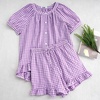 image:imageFlygo Cotton Pajamas for Women Gingham Set Lounge Sets  100 Cotton Plaid Babydoll Top Relaxed Fit Puff Sleeve Shorts Pockets Summer Sleepwear Vacation Wedding PartiesPurple