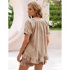 image:imageFlygo Cotton Pajamas for Women Gingham Set Lounge Sets  100 Cotton Plaid Babydoll Top Relaxed Fit Puff Sleeve Shorts Pockets Summer Sleepwear Vacation Wedding PartiesBrown