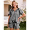 image:imageFlygo Cotton Pajamas for Women Gingham Set Lounge Sets  100 Cotton Plaid Babydoll Top Relaxed Fit Puff Sleeve Shorts Pockets Summer Sleepwear Vacation Wedding PartiesBlack