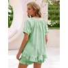 image:imageFlygo Cotton Pajamas for Women Gingham Set Lounge Sets  100 Cotton Plaid Babydoll Top Relaxed Fit Puff Sleeve Shorts Pockets Summer Sleepwear Vacation Wedding PartiesLight Green
