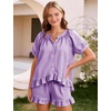image:imageFlygo Cotton Pajamas for Women Gingham Set Lounge Sets  100 Cotton Plaid Babydoll Top Relaxed Fit Puff Sleeve Shorts Pockets Summer Sleepwear Vacation Wedding PartiesPurple