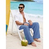 image:imageFlygo Linen Pants Men Casual Wide Leg Baggy Trousers with Pockets  Cotton Linen Blend Comfy Breathable Adjustable Drawstring Waist Relaxed Fit for Summer Lounging Daily Beach YogaBlue