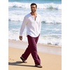 image:imageFlygo Linen Pants Men Casual Wide Leg Baggy Trousers with Pockets  Cotton Linen Blend Comfy Breathable Adjustable Drawstring Waist Relaxed Fit for Summer Lounging Daily Beach YogaWine Red