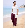 image:imageFlygo Linen Pants Men Casual Wide Leg Baggy Trousers with Pockets  Cotton Linen Blend Comfy Breathable Adjustable Drawstring Waist Relaxed Fit for Summer Lounging Daily Beach YogaWine Red