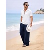 image:imageFlygo Linen Pants Men Casual Wide Leg Baggy Trousers with Pockets  Cotton Linen Blend Comfy Breathable Adjustable Drawstring Waist Relaxed Fit for Summer Lounging Daily Beach YogaNavy