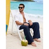 image:imageFlygo Linen Pants Men Casual Wide Leg Baggy Trousers with Pockets  Cotton Linen Blend Comfy Breathable Adjustable Drawstring Waist Relaxed Fit for Summer Lounging Daily Beach YogaNavy