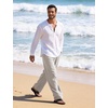 image:imageFlygo Linen Pants Men Casual Wide Leg Baggy Trousers with Pockets  Cotton Linen Blend Comfy Breathable Adjustable Drawstring Waist Relaxed Fit for Summer Lounging Daily Beach YogaLight Khaki