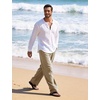 image:imageFlygo Linen Pants Men Casual Wide Leg Baggy Trousers with Pockets  Cotton Linen Blend Comfy Breathable Adjustable Drawstring Waist Relaxed Fit for Summer Lounging Daily Beach YogaKhaki