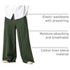 image:imageFlygo Linen Pants Men Casual Wide Leg Baggy Trousers with Pockets  Cotton Linen Blend Comfy Breathable Adjustable Drawstring Waist Relaxed Fit for Summer Lounging Daily Beach YogaArmy Green