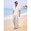 image:imageFlygo Linen Pants Men Casual Wide Leg Baggy Trousers with Pockets  Cotton Linen Blend Comfy Breathable Adjustable Drawstring Waist Relaxed Fit for Summer Lounging Daily Beach YogaBeige