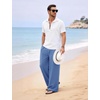 image:imageFlygo Linen Pants Men Casual Wide Leg Baggy Trousers with Pockets  Cotton Linen Blend Comfy Breathable Adjustable Drawstring Waist Relaxed Fit for Summer Lounging Daily Beach YogaBlue