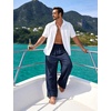 image:imageFlygo Linen Pants Men Casual Wide Leg Baggy Trousers with Pockets  Cotton Linen Blend Comfy Breathable Adjustable Drawstring Waist Relaxed Fit for Summer Lounging Daily Beach YogaNavy