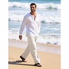 image:imageFlygo Linen Pants Men Casual Wide Leg Baggy Trousers with Pockets  Cotton Linen Blend Comfy Breathable Adjustable Drawstring Waist Relaxed Fit for Summer Lounging Daily Beach YogaBeige