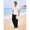 image:imageFlygo Linen Pants Men Casual Wide Leg Baggy Trousers with Pockets  Cotton Linen Blend Comfy Breathable Adjustable Drawstring Waist Relaxed Fit for Summer Lounging Daily Beach YogaBlack