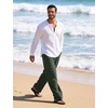 image:imageFlygo Linen Pants Men Casual Wide Leg Baggy Trousers with Pockets  Cotton Linen Blend Comfy Breathable Adjustable Drawstring Waist Relaxed Fit for Summer Lounging Daily Beach YogaArmy Green