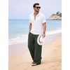 image:imageFlygo Linen Pants Men Casual Wide Leg Baggy Trousers with Pockets  Cotton Linen Blend Comfy Breathable Adjustable Drawstring Waist Relaxed Fit for Summer Lounging Daily Beach YogaArmy Green
