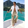 image:imageFlygo Linen Pants Men Casual Wide Leg Baggy Trousers with Pockets  Cotton Linen Blend Comfy Breathable Adjustable Drawstring Waist Relaxed Fit for Summer Lounging Daily Beach YogaKhaki