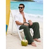 image:imageFlygo Linen Pants Men Casual Wide Leg Baggy Trousers with Pockets  Cotton Linen Blend Comfy Breathable Adjustable Drawstring Waist Relaxed Fit for Summer Lounging Daily Beach YogaArmy Green