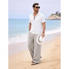 image:imageFlygo Linen Pants Men Casual Wide Leg Baggy Trousers with Pockets  Cotton Linen Blend Comfy Breathable Adjustable Drawstring Waist Relaxed Fit for Summer Lounging Daily Beach YogaLight Khaki