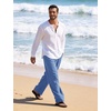 image:imageFlygo Linen Pants Men Casual Wide Leg Baggy Trousers with Pockets  Cotton Linen Blend Comfy Breathable Adjustable Drawstring Waist Relaxed Fit for Summer Lounging Daily Beach YogaBlue