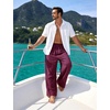 image:imageFlygo Linen Pants Men Casual Wide Leg Baggy Trousers with Pockets  Cotton Linen Blend Comfy Breathable Adjustable Drawstring Waist Relaxed Fit for Summer Lounging Daily Beach YogaWine Red