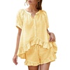 image:imageFlygo Cotton Pajamas for Women Gingham Set Lounge Sets  100 Cotton Plaid Babydoll Top Relaxed Fit Puff Sleeve Shorts Pockets Summer Sleepwear Vacation Wedding PartiesYellow