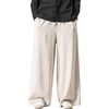 image:imageFlygo Linen Pants Men Casual Wide Leg Baggy Trousers with Pockets  Cotton Linen Blend Comfy Breathable Adjustable Drawstring Waist Relaxed Fit for Summer Lounging Daily Beach YogaBeige