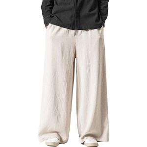 image:imageFlygo Linen Pants Men Casual Wide Leg Baggy Trousers with Pockets  Cotton Linen Blend Comfy Breathable Adjustable Drawstring Waist Relaxed Fit for Summer Lounging Daily Beach YogaBeige