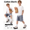 image:imageFlygo Boys Shorts Cotton Acid Washed Jogger Shorts with Pockets  Soft Breathable Cotton Elastic Waist Drawstring Loose Comfy Fit for Active Kids Daily Running Playing Summer CampLight Grey