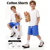 image:imageFlygo Boys Shorts Cotton Acid Washed Jogger Shorts with Pockets  Soft Breathable Cotton Elastic Waist Drawstring Loose Comfy Fit for Active Kids Daily Running Playing Summer CampDark Blue