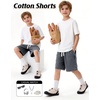 image:imageFlygo Boys Shorts Cotton Acid Washed Jogger Shorts with Pockets  Soft Breathable Cotton Elastic Waist Drawstring Loose Comfy Fit for Active Kids Daily Running Playing Summer CampDark Grey