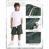 image:imageFlygo Boys Shorts Cotton Acid Washed Jogger Shorts with Pockets  Soft Breathable Cotton Elastic Waist Drawstring Loose Comfy Fit for Active Kids Daily Running Playing Summer CampBlackarmylightgrey